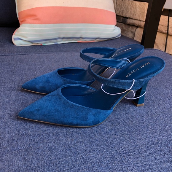 Marc Fisher | Shoes | Marc Fisher Hadais Mule Blue Suede Heels Sz 85 |  Poshmark